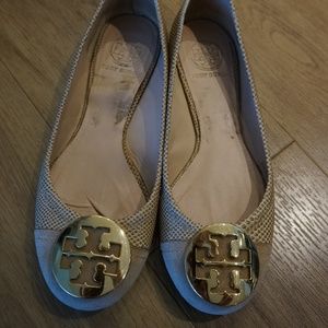 Tory Burch Gold Tan Leather Ballet Flats